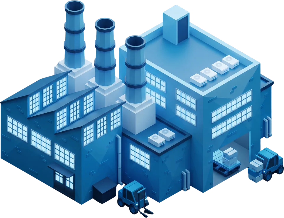 Isometric industrial manufacturing plant